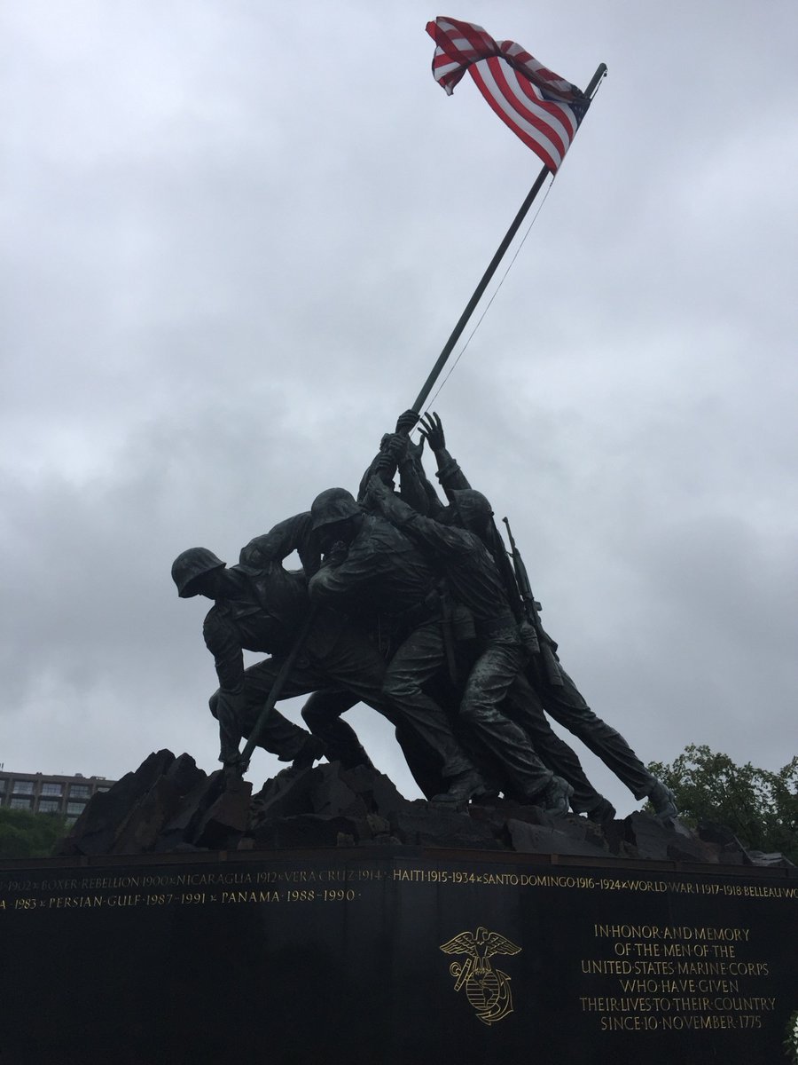 ChrisKingForAZ's tweet photo. Almost 10 years ago, I had the opportunity to be a Guardian on an Honor Flight to Washington DC. Even though it was cold and raining in early May, the Marines on the trip insisted we stop at the Marine Corps Memorial so they could pay tribute to their fallen brothers and sisters. The Marine Corps Memorial is designed after an iconic photo taken at Mount Suribachi, during the battle of Iwo Jima.
Did you know that a Marine from the Gila River Tribe is one of the Marines depicted in this photo? His name is Ira Hayes.