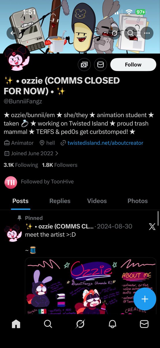Gabriel11790954's tweet photo. Hot take: being an asshole then saying itโs a hot take doesnโt make it one sweetie. Keep those commissions closed cause no one wants art from trash! Xoxo #besupportive #artistsshouldnthateoneachother #bullshit #nobodyasked https://t.co/KHGLGxpMii