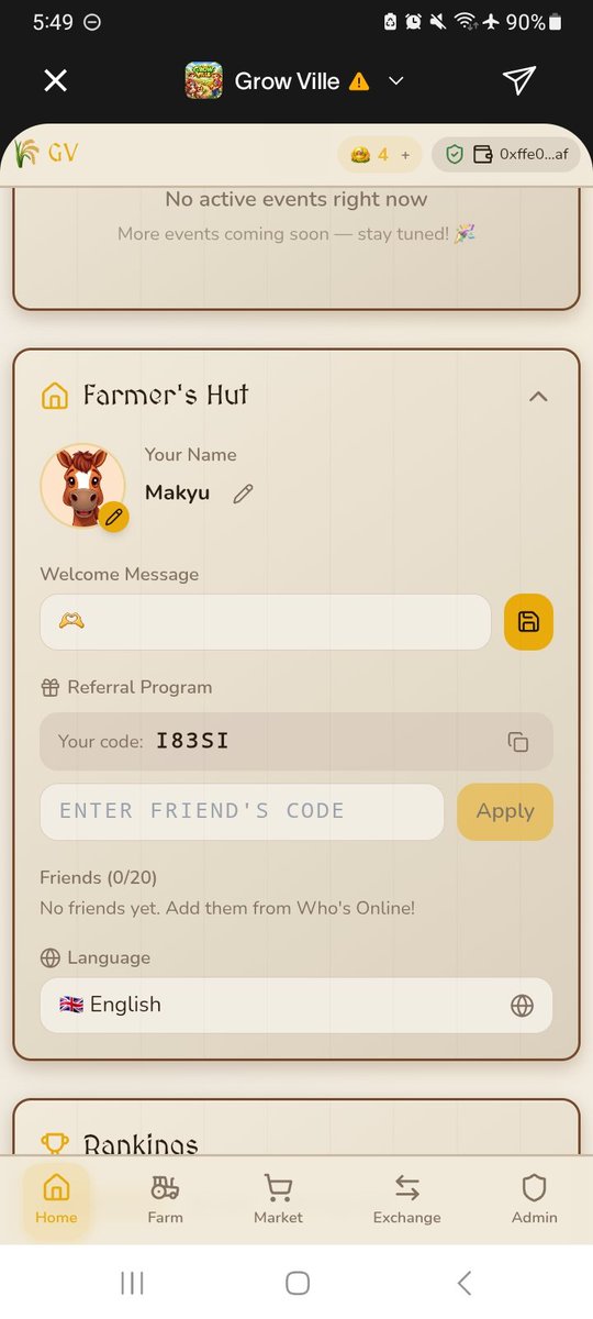 Welcome to Grow Ville — where strategy meets passive rewards!

💧 Own land and wells to generate passive income
🌿 Grow your assets and expand your empire
🤝 Invite friends and earn 0.1 Farm = 0.1 WLD for every land they purchase
📈 Designed for steady growth and smart players.
