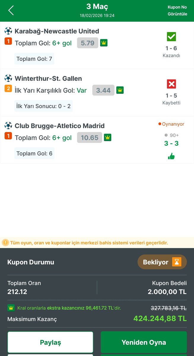 YİNE AÇIKTAN YİNE WON ✍️🔥✅

212 ORAN TEK GOLDEN GİTTİ 424K... 

+6 GOL 5.79 ORAN ✅
+6 GOL 10.15 ORAN ✅ 

YENİ BAŞLIYORUZ... 

HERKES KONUŞUR OLY YAPAR 😎😉🔥