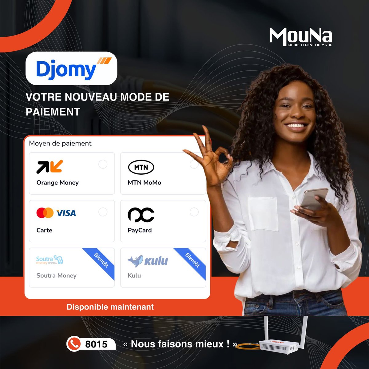 Dans le cadre de sa stratégie de modernisation et d’amélioration continue de l’expérience client, MouNa Group Technology S.A annonce officiellement la mise en ligne de son nouveau site internet, mounagroup.com, ainsi que le lancement d’un nouveau mode de paiement digital