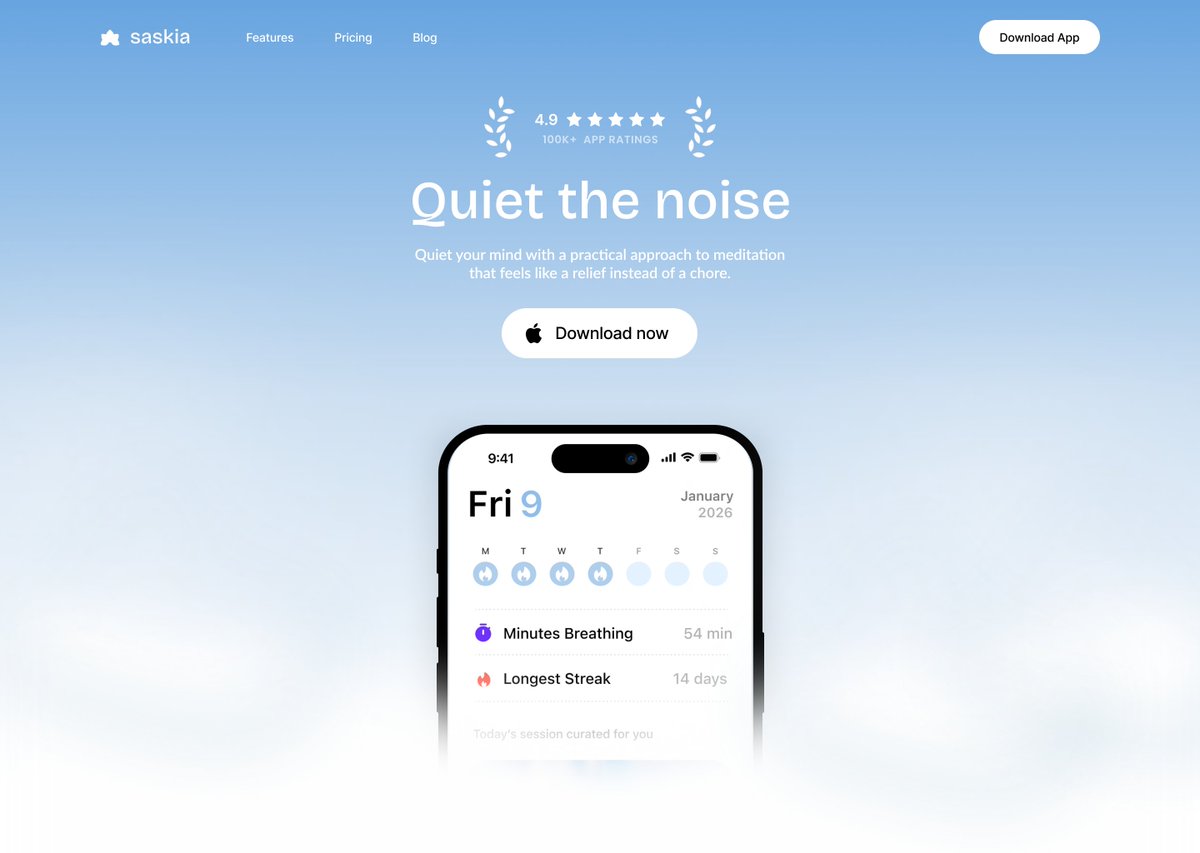 Minimalist hero design for a meditation app with crisp typography 🧘