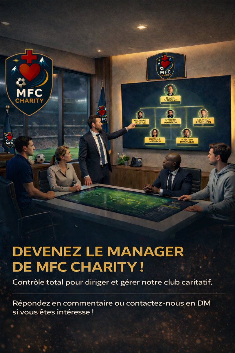 Depuis 6 saisons, MFC Charity prouve qu’un club peut servir une cause plus grande que le jeu. 🤝🌍

Aujourd’hui, faute de temps, je cherche la personne qui écrira la prochaine page pour la saison 12

Un manager capable de bâtir, mobiliser, incarner l’esprit du club et transformer