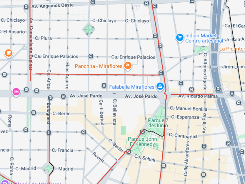 <a href="/RedConVial/">Red por la Convivencia Vial</a> <a href="/DeapiePE/">Peruanos de a pie</a> <a href="/vecmiraflorinos/">Vecinos.Miraflorinos</a> Tiene sentido ir en bici por 2 de Mayo? Menos ruido y tráfico? Sí, pero mala conexión y desvío innecesario para ciclistas. No solo con Arequipa y Espinar,  también con las renovadas Bolognesi y Ricardo Palma. Una red mal conectada no favorece movilidad en bici <a href="/MuniMiraflores/">Muni de Miraflores</a>