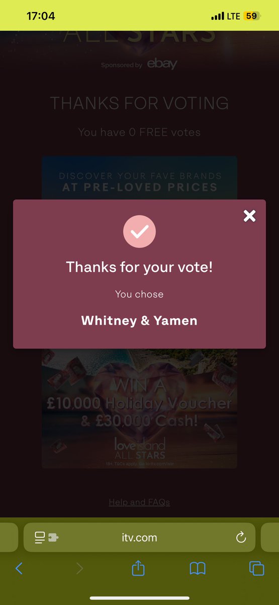The category is COMPATIBLE! MOST compatible… don’t piss me off and pick nonsense choices. I know the Uk can’t be trusted with voting choices. Anyway Whit &amp; Yamen always 🥰 #LoveIslandAllStars