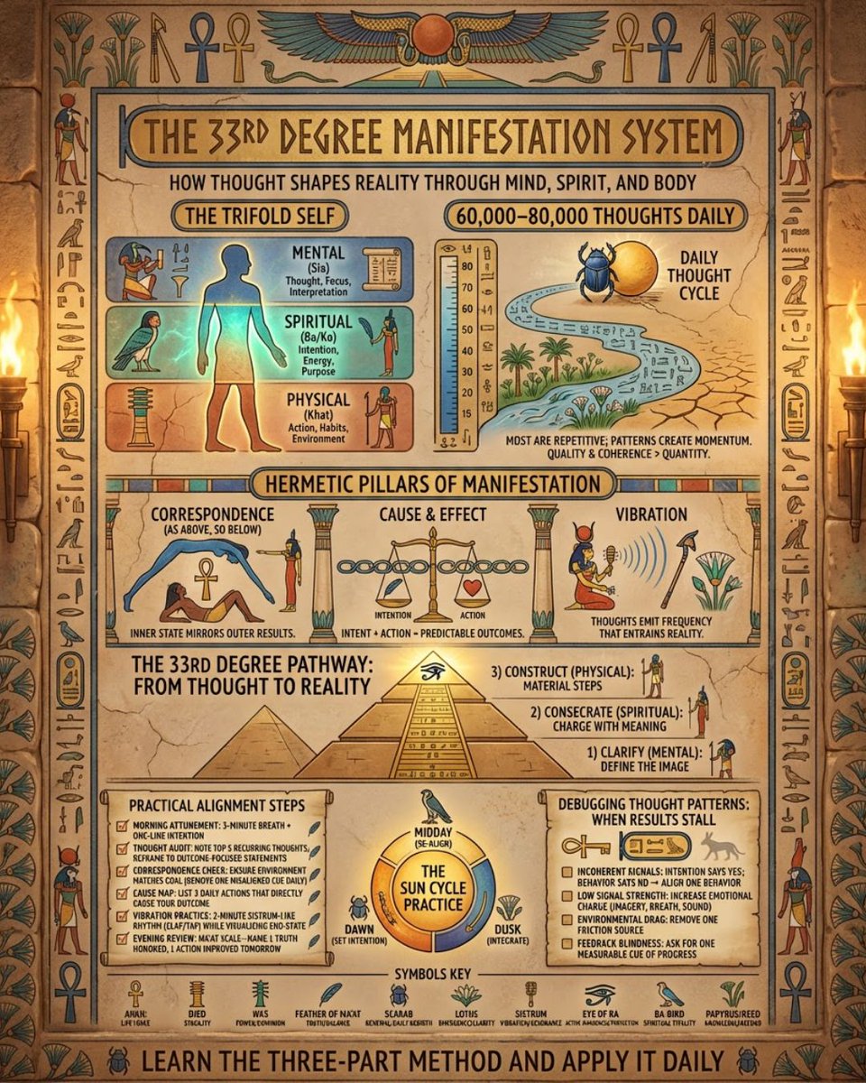 zen0zai's tweet photo. Ancient mystery schools taught a manifestation formula hidden for centuries: You're a three-part being — mental, spiritual, physical. Your 60-80K daily thoughts create your reality. Change what you think, change what you feel, change your life.

#Manifestation #AncientWisdom https://t.co/lOj4jswmAv