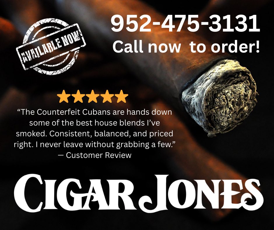 CigarJones's tweet photo. Our Cigar Jones House Blends don’t sit in the humidor long… and reviews like this are why.

Call 952-475-3131 and grab yours today. https://t.co/k4onfWMMDs