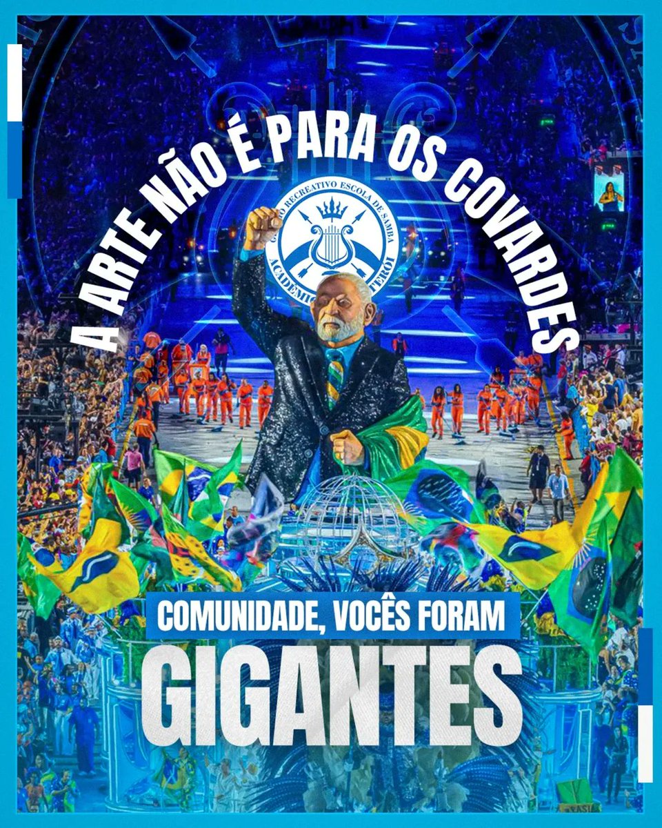 🚨ATENÇÃO: Após rebaixamento para a série ouro no Carnaval do Rio de Janeiro, a Escola Acadêmicos de Niterói publicou uma arte com os seguintes frases:

🗣️A arte não é para os covardes.
Comunidade, vocês foram gigantes.

▶️"Quanto vale entrar para a história?"