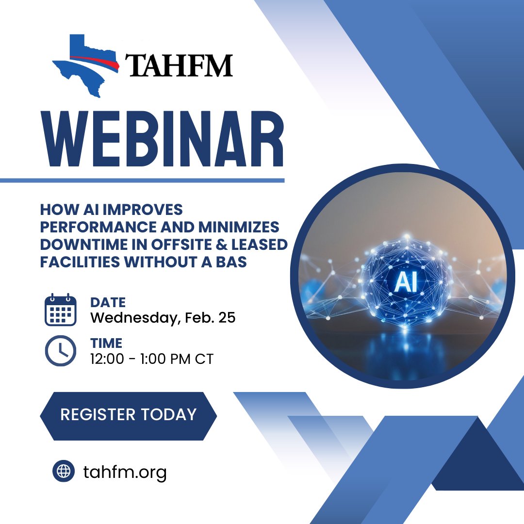 Discover how technology is transforming facility operations across healthcare environments at our upcoming webinar. In today’s care setting – especially in offsite or leased facilities without a BAS – teams need smarter tools to stay ahead. 

Register: tahfm.org/event/webinar2…