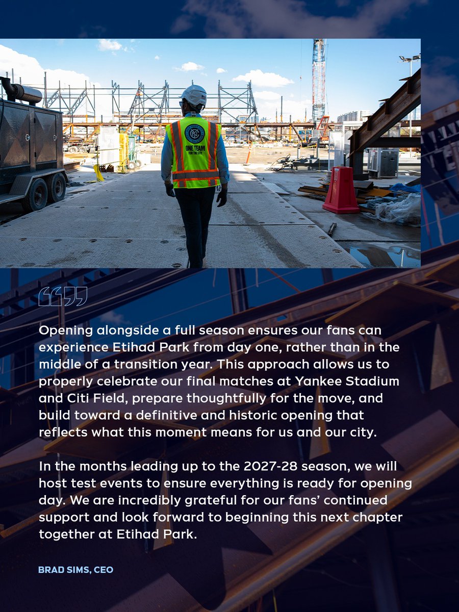 New York City FC CEO Brad Sims on welcoming fans to Etihad Park from day one of the 2027-28 season.
