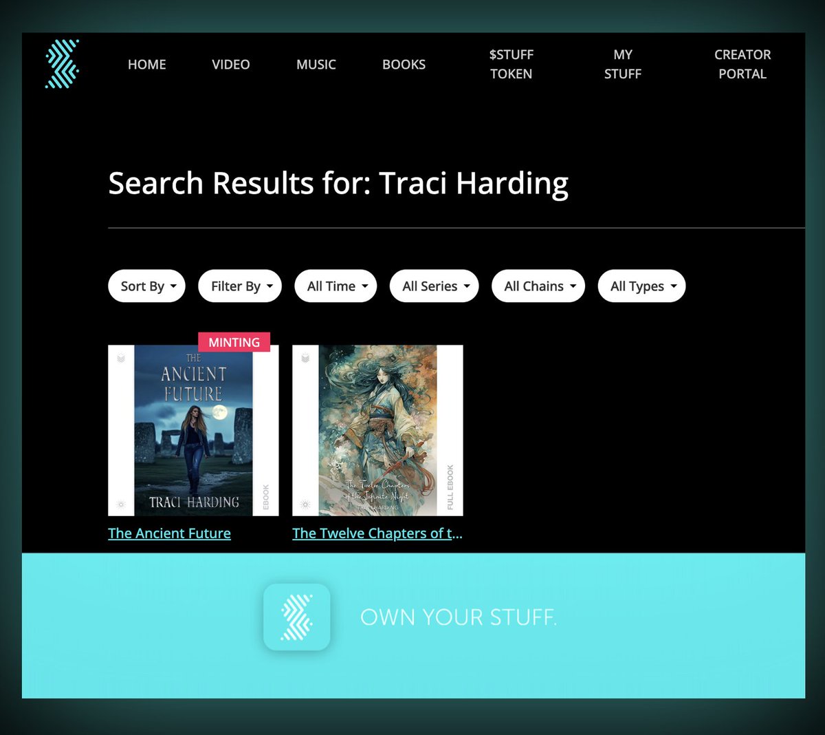 tracharding's tweet image. My STUFF @stuff_io - more coming very soon! I can't wait to share the trailers!  And best of all the trailers for 'The Ancient Future Trilogy' E-books through Book/Stuff.io are embedded in E-pubs themselves.  E-books that you truly own! @book_io #Cardano $ada #CardanoCommunity