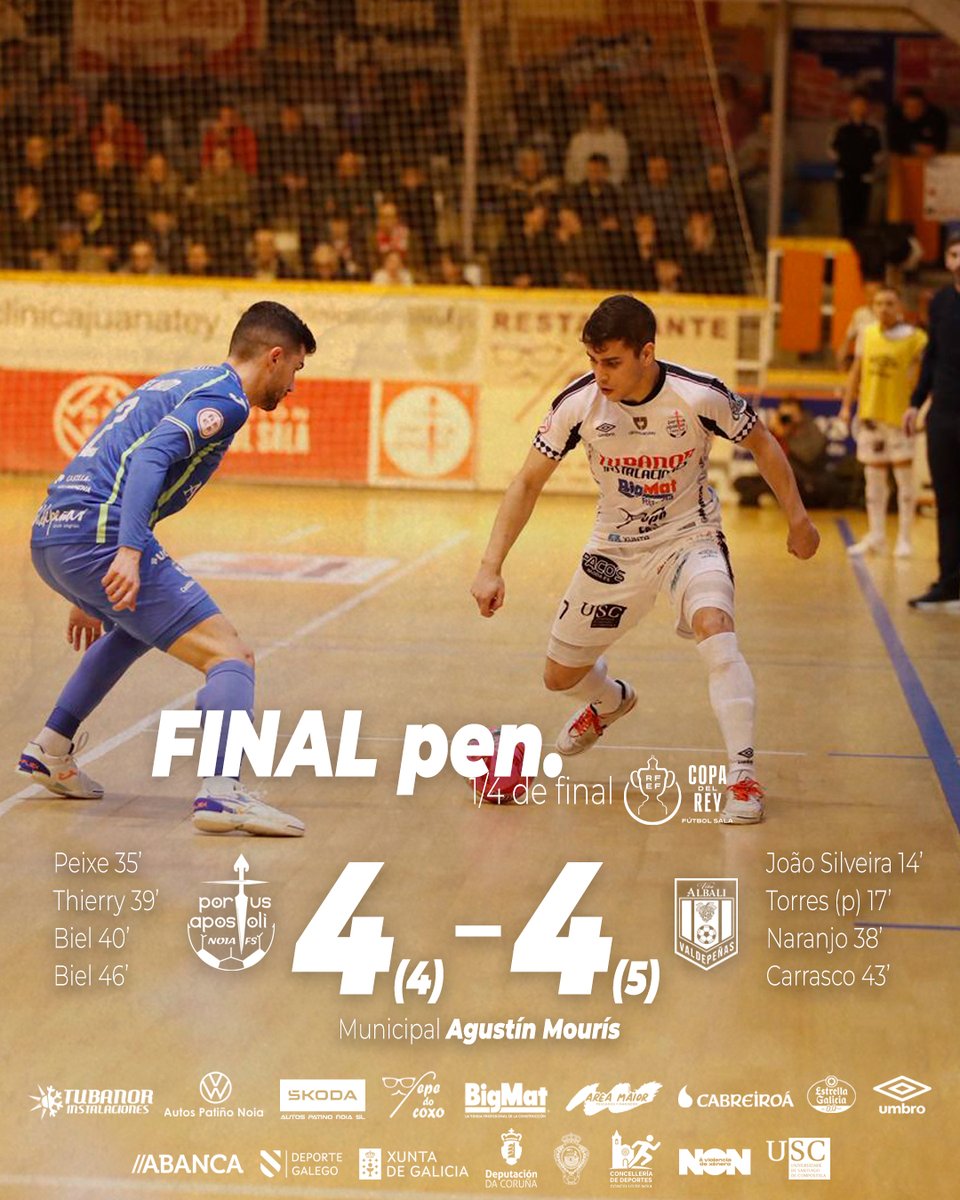 NoiaFutbolSala's tweet photo. 🔚 Final dos penaltis.

#NoiaPAFS 🤍 4⃣(4⃣)➖4⃣ (5⃣) @VinaAlbaliFS 🔵

O orgullo é máximo. Grazas, equipo. Grazas, afección.

#️⃣ #NoiaPAFSValdepeñas #CopaDelReyFS https://t.co/2SrtKjCH5b