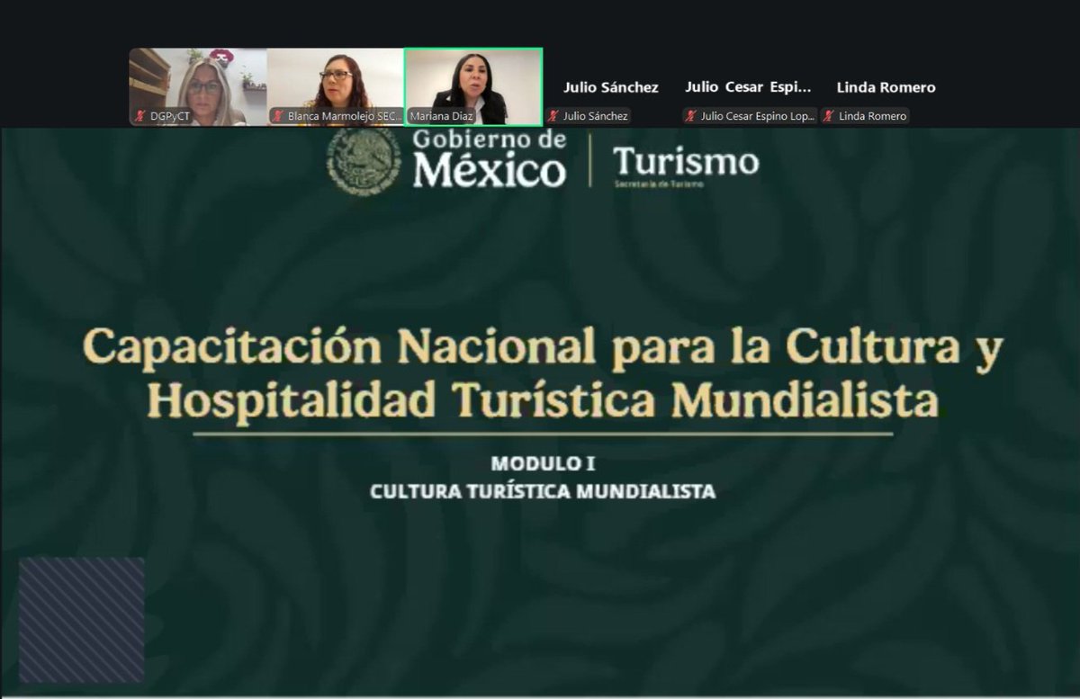 COMETUD's tweet image. ¡Inicia la Capacitación Nacional para la Cultura y Hospitalidad Turística Mundialista! Junto a @SECTUR_mx, la Mtra. Carolina Rosales Díaz lideró la 1ra sesión sobre Turismo Deportivo. 
​Próximas fechas:
📅 25/Feb
📅 4, 11, 18 y 25/Mar
​¡Profesionalizando el sector! ⚽️🇲🇽 #Turismo