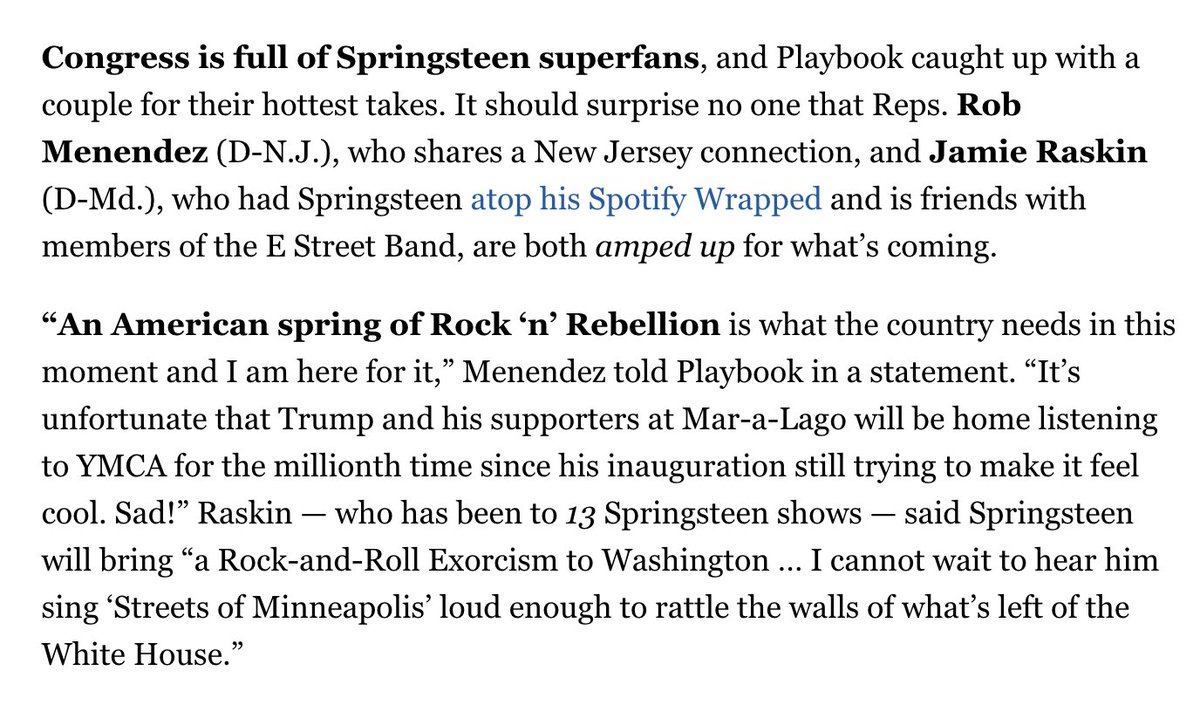 America has no kings, but we’ve got one Boss and his name is Bruce Springsteen. Unlike our faux-King, the Boss fights for freedom and democracy for everyone. I cannot wait to hear him sing Streets of Minneapolis loud enough to rattle the walls of what’s left of the White House.