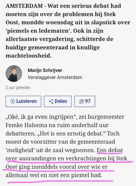 DalesGeert63675's tweet photo. Er zijn van die momenten dat je je kapot schaamt Amsterdammer te zijn. Dit is zo'n moment. En reken maar dat die linkse amorele idioten op 18 maart a.s. weer een (ruime) meerderheid halen. Het is onbestaanbaar en onbegrijpelijk. https://t.co/b5LOEoxXhR