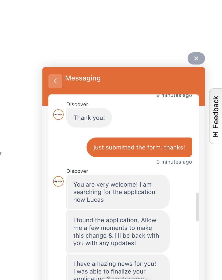 just talked to an actual human in a <a href="/discover/">Discover</a> chat window on their website. no shitty LLM chat and resolved the issue in 2 min.

this is groundbreaking. the bar is so low for chat windows lol