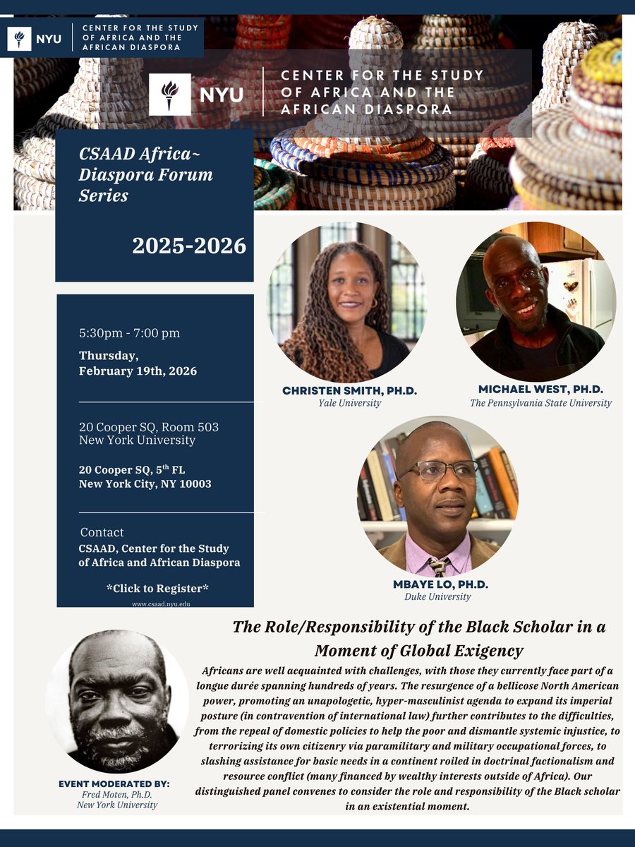 MbayeBashirLo's tweet photo. I am looking forward to a fruitful discussion at NYU tomorrow. https://t.co/EBbTibmJnG
