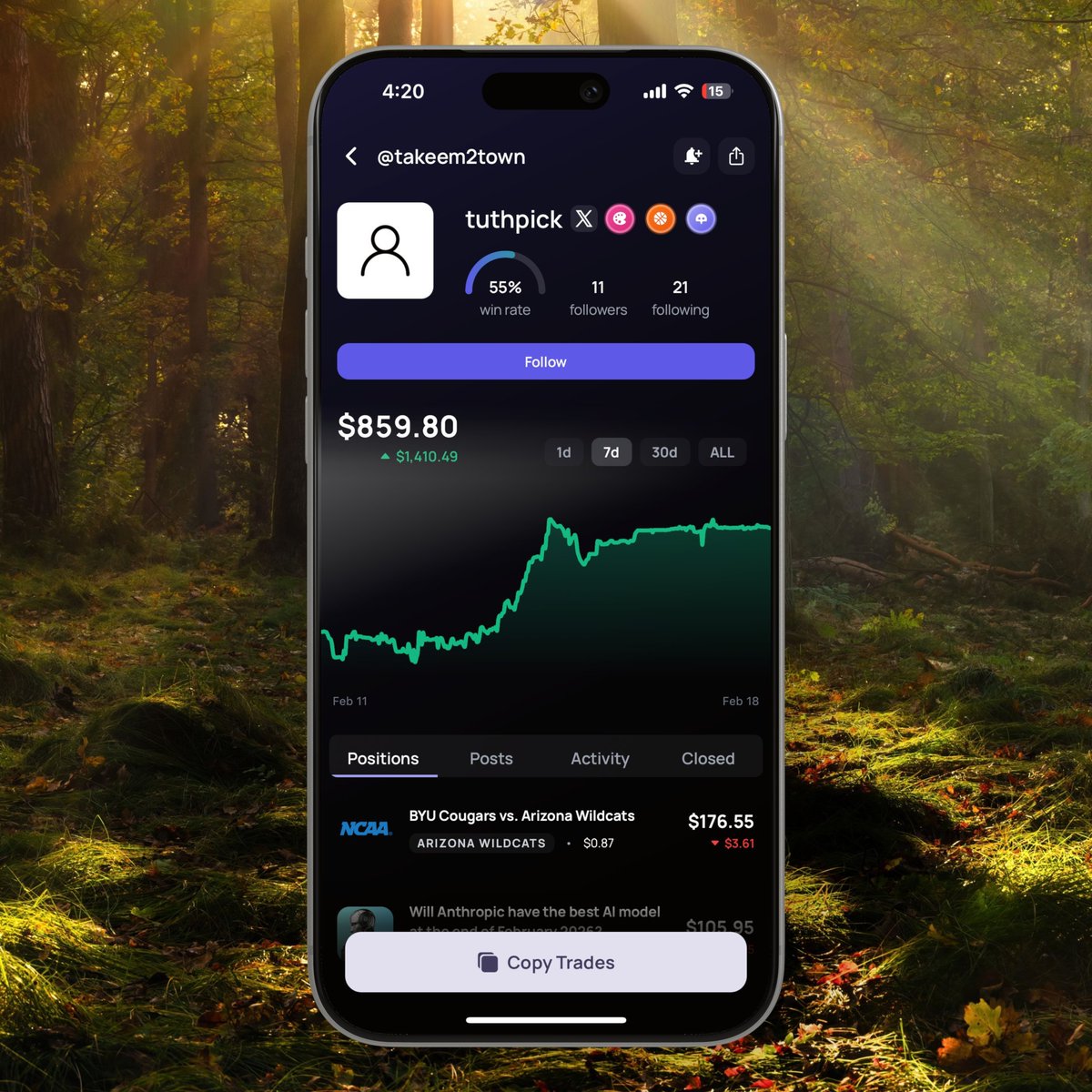 Trader tuthpick (<a href="/takeem2town/">TakeEm2Town</a> ) has made over $1.4k in the last week trading on Ratio.

Start copy trading him here: ratio.you/r/L94NHV9W