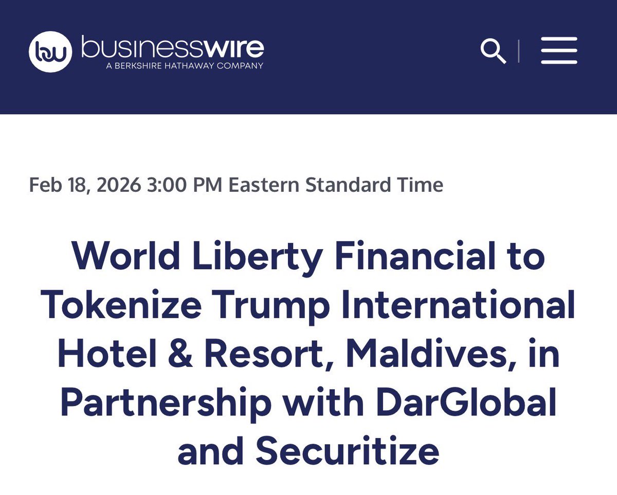 NEWS: <a href="/worldlibertyfi/">WLFI</a> plans to tokenize Trump International Hotel &amp; Resort, Maldives, launching a real-world asset offering in partnership with DarGlobal and <a href="/Securitize/">Securitize</a>.

The tokenized product aims to offer accredited investors fixed yield and exposure to loan revenue streams