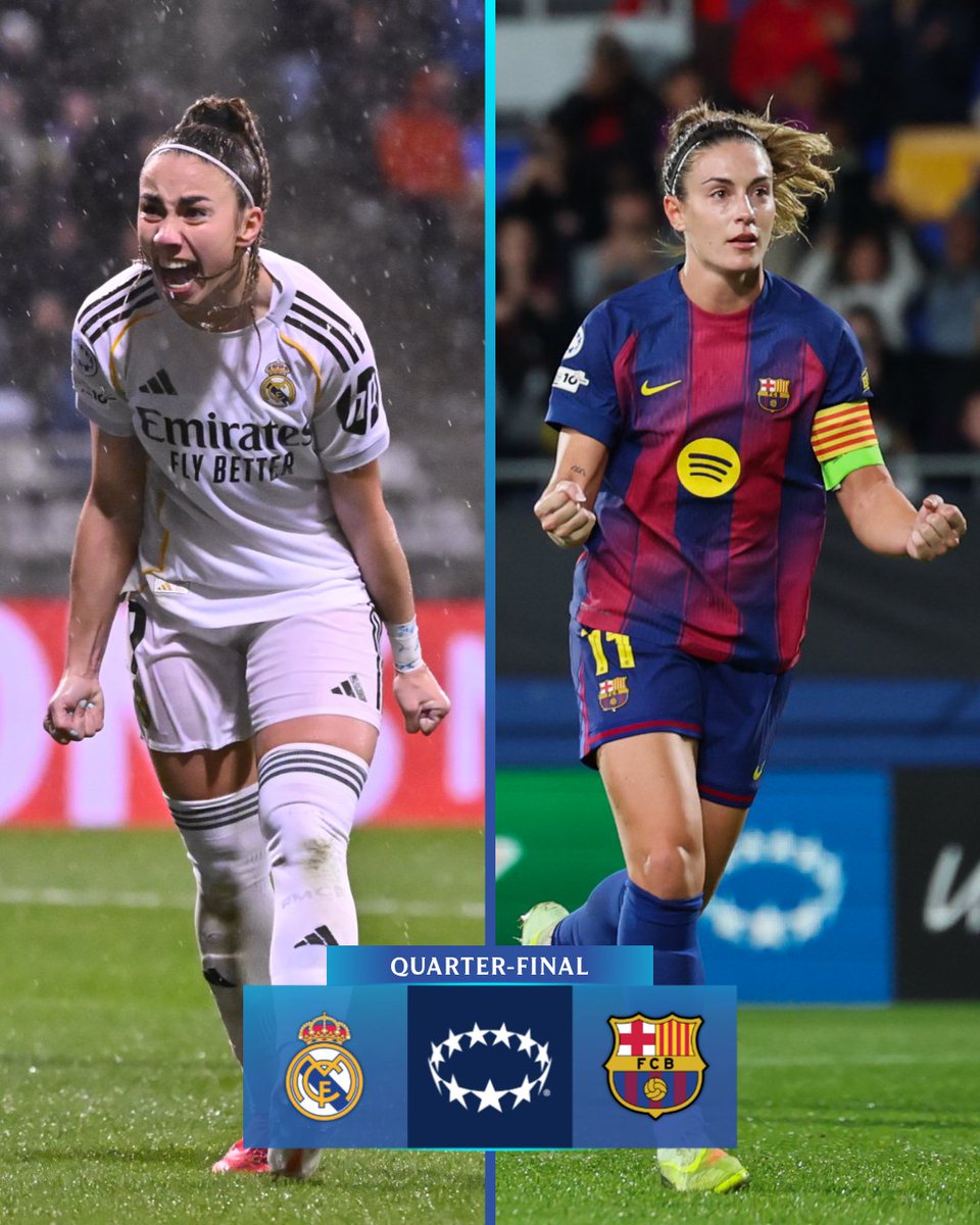 UWCL's tweet image. 🇪🇸 El Clásico awaits in the quarter-finals 🤩

#UWCL