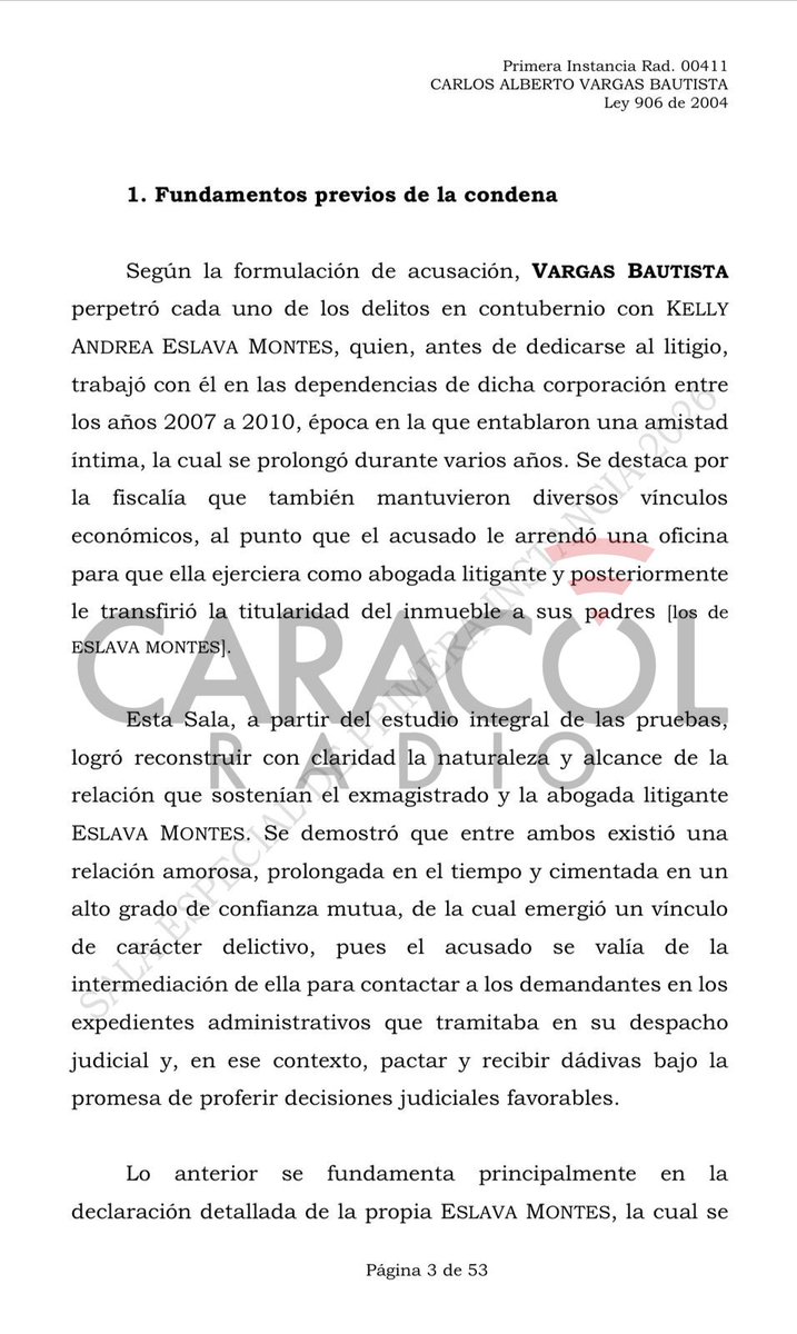 UltimaHoraCR's tweet photo. #PRIMICIA | La Sala de Primera Instancia de la Corte Suprema de Justicia emitió fallo condenatorio contra el exmagistrado del Tribunal Administrativo de Cundinamarca, Carlos Alberto Vargas Bautista, por los delitos de prevaricato y cohecho.

Según la acusación, este togado habría torcido fallos judiciales a cambio de millonarias sumas de dinero, carros de alta gama y apartamentos, con la complicidad de su pareja, Kelly Andrea Eslava.

Vía: @JuanQuinteroP_
https://t.co/woHMRjVE2M