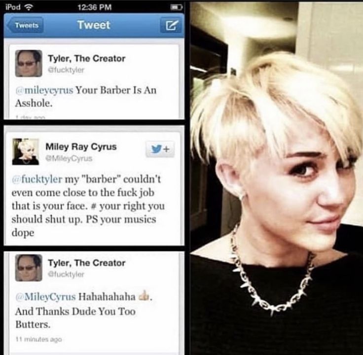 Tyler and Miley Cyrus interacting on Twitter