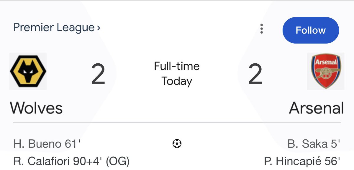 😂 The King of Own Goals finally gets served his own medicine! 💀 

Yerson Mosquera giveth and Yerson Mosquera taketh away

Arsenal dropping points to a Wolves OG is peak Barclays

You love to see it! 🐺🟠 #WOLARS #PremierLeague