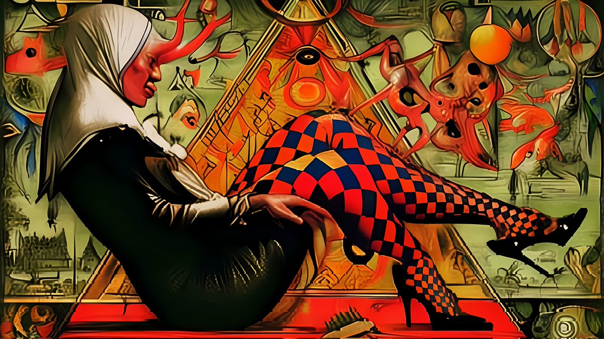 LiquoriceXXX's tweet photo. When sacred meets profane, the veil drops and the circus begins. #SurrealArt #BlessedAndCursed #AIArt #OccultVibes #NunGoneWild https://t.co/okQzq1t1UL
