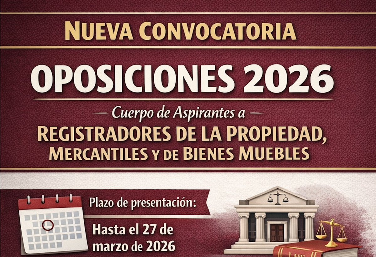 Registrador_es's tweet photo. Resolución de 4 de febrero de 2026, de la Dirección General de Seguridad Jurídica y Fe Pública @M_Presidencia, por la que se convocan #oposiciones al Cuerpo de Aspirantes a Registradores de la Propiedad, Mercantiles y de Bienes Muebles, publicada en el @boegob del viernes 13 de febrero de 2026 @justiciagob 

Inscripciones hasta el 27 de marzo de 2026

📍 https://t.co/Ub3xCs2duu