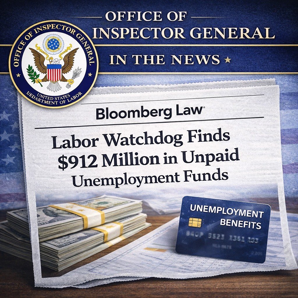 🚨 FROM <a href="/Bloomberg/">Bloomberg</a>: <a href="/DOLOIG/">DOL OIG</a> Finds $912 Million in Unpaid Unemployment Funds…

“Absent swift action, U.S. taxpayers risk losing nearly a billion dollars.” – @USDOLIG

READ MORE: news.bloomberglaw.com/daily-labor-re…