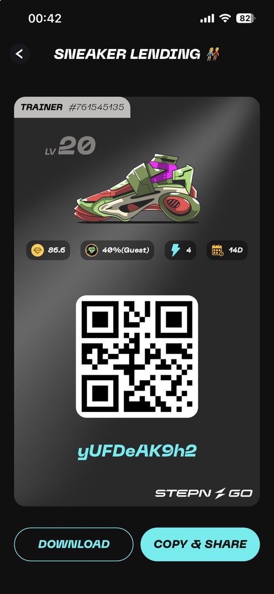satanakos_eth's tweet photo. #stepn #stepngo #guat #trainer lvl 20 2 weeks 4 energy 40/60 if someone want it https://t.co/0HQNXQdzlI
