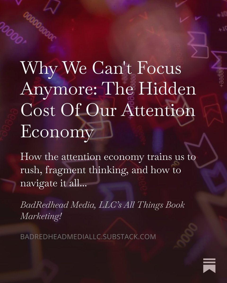 💥 NEW: Why We Can't Focus Anymore: The Hidden Cost Of Our Attention Economy by <a href="/BadRedheadMedia/">✍BadRedhead Media, Strategic Marketing Consultant</a> geni.us/AttentionEcono…

How the attention economy trains us to rush, fragment thinking, and how to navigate it all...

What is the Attention Economy?

We’re living in it...