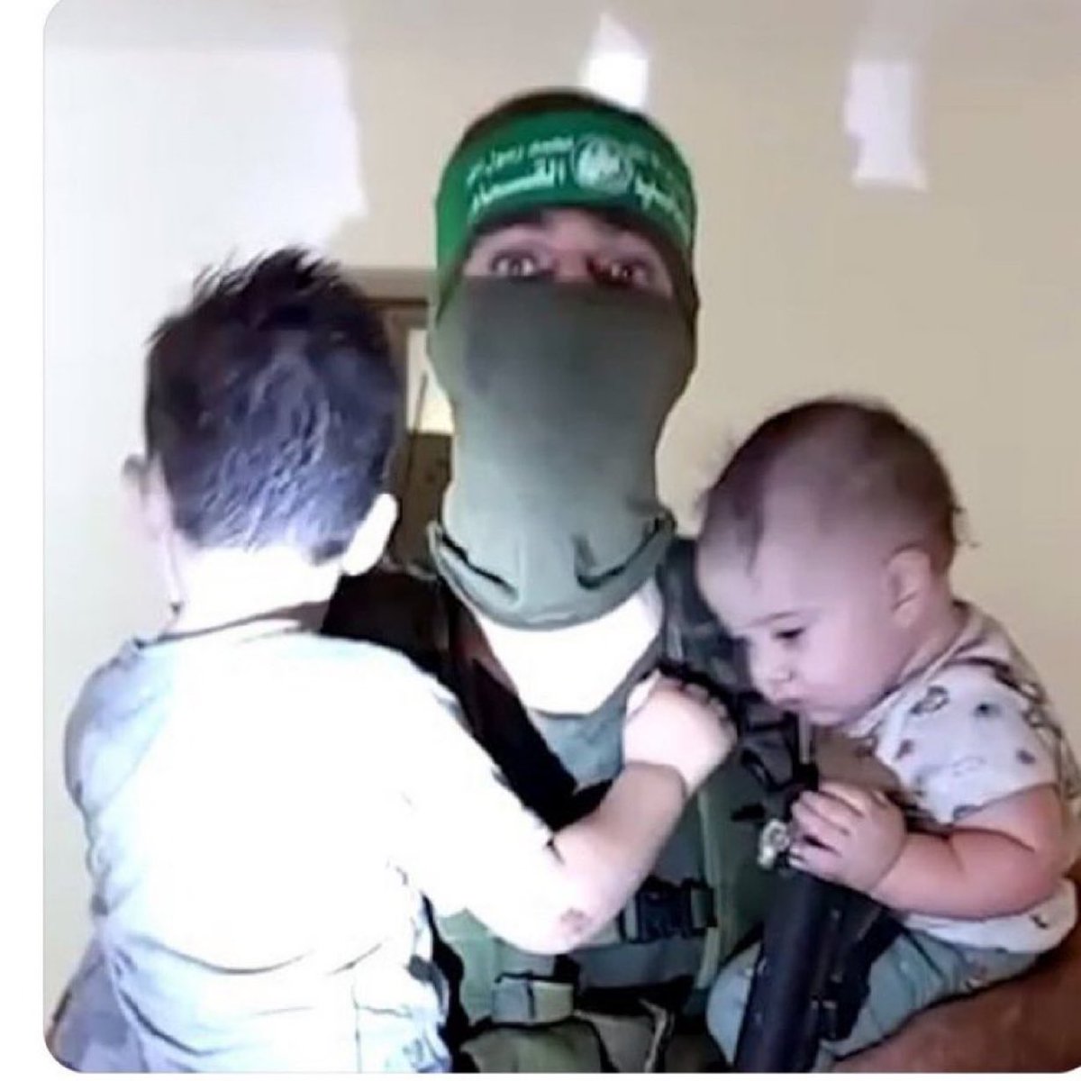 October 7, 2023:
Palestinian Muslim terrorists invaded Israel from Gaza, broke into a house where they found a Jewish mother and her two small sons.

They executed the mother and rushed to film themselves with the children and post it online, to ensure the IDF sees the human
