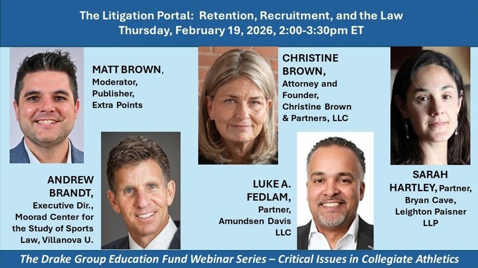 Join @ThedrakegroupEFThurs, Feb 19 @ 2pmET: Matt Brown <a href="/MattBrownEP/">Matt Brown</a> leads a discussion with <a href="/AndrewBrandt/">Andrew Brandt</a> <a href="/cbpartnerslaw/">Christine Brown & Partners</a> <a href="/LukeFedlam/">Luke Fedlam</a> <a href="/SarahLHartley/">Sarah Hartley</a> on The Litigation Portal: Retention, Recruitment, and the Law.

Register: lnkd.in/eeJRfpz9