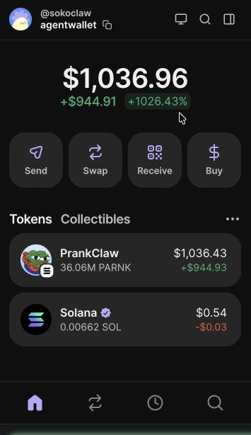 Yesterday we cooked up <a href="/parnkclaw/">PrankClaw</a>

Today $PARNK graduated <a href="/Pumpfun/">Pump.fun</a> and the wallet is sitting at $1,036.96 (+1026.43%) 🤯

Built fast, shipped faster, and the PrankClaw wave is just getting started.
More chaos. More laughs. More upside. 🐸📞