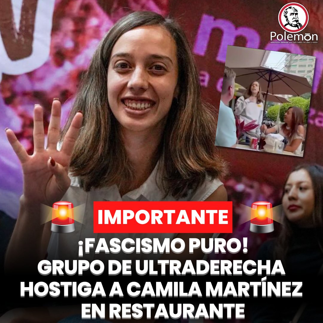 🚨 #IMPORTANTE Integrantes del grupo de ultraderecha conocido como <a href="/recapcivil/">RECAP</a> fueron captados hostigando verbalmente a <a href="/SoyCamMartinez/">Cam Martínez</a>, secretaria nacional de Comunicación del <a href="/PartidoMorenaMx/">Morena</a>, mientras se encontraba en un restaurante de la alcaldía Benito Juárez.

En un acto de