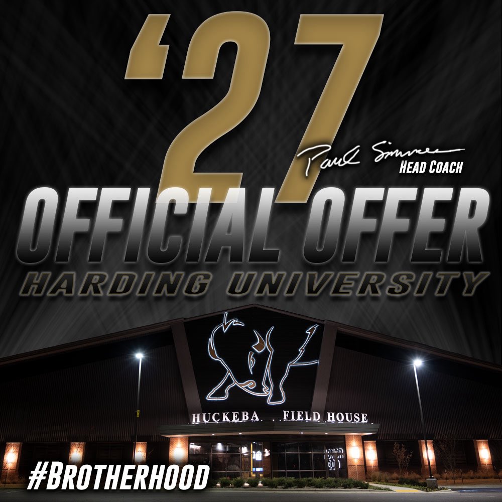 After a great conversation with <a href="/HUCoachD/">Gavin De Los Santos</a> <a href="/PaulSimmonsHU/">Paul Simmons</a> <a href="/CoachFrancis_HU/">Will Francis</a> i am blessed to receive an offer from <a href="/HardingU/">Harding University</a> <a href="/Buck_James212/">Buck James</a> <a href="/CoachEllis26/">Coach Ellis</a> <a href="/Recruit_TheCats/">Official Wampus Cats Recruiting</a>