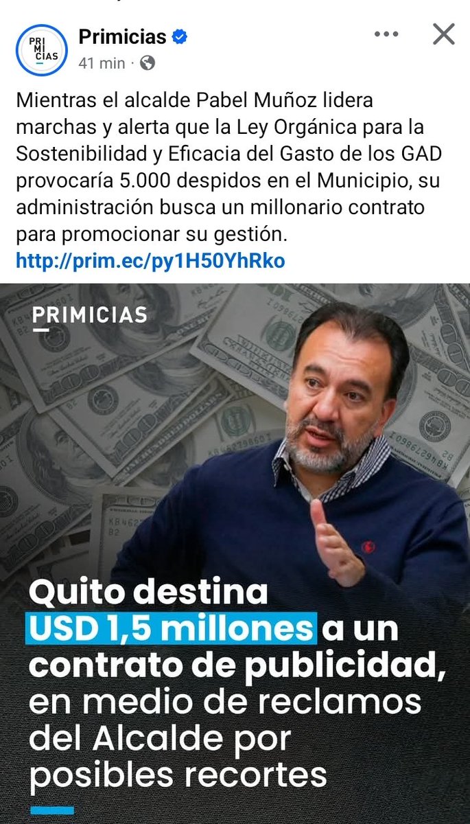 Por eso no quieren ley que obligue a invertir en obras. Porque quieren gastar en publicidad para decir que hacen obras que no hayr. Quito inundado de basura. Deslaves y calles anegadas y para publicidad van a gastar más de un millón. En qué manos caíste Quito.