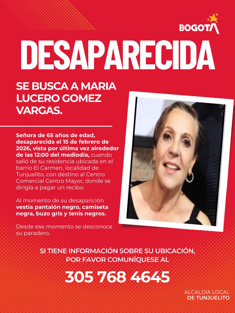 🔴 Buscamos a María Lucero Gómez Vargas.
Su familia la espera.
Cualquier dato puede ayudar 🙏
📞 305 768 4645
Compartir también salva tiempo.