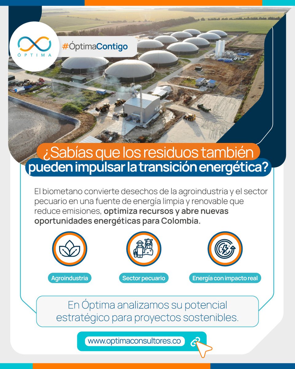 Optima_Consult's tweet photo. ⚡ Los residuos orgánicos hoy son una fuente estratégica de energía.
El biometano aprovecha desechos de la agroindustria y el sector pecuario para generar energía limpia, reducir emisiones y optimizar recursos que antes se perdían.
#OptimaContigo #Biometano #EnergíaLimpia https://t.co/s27SFn9s58