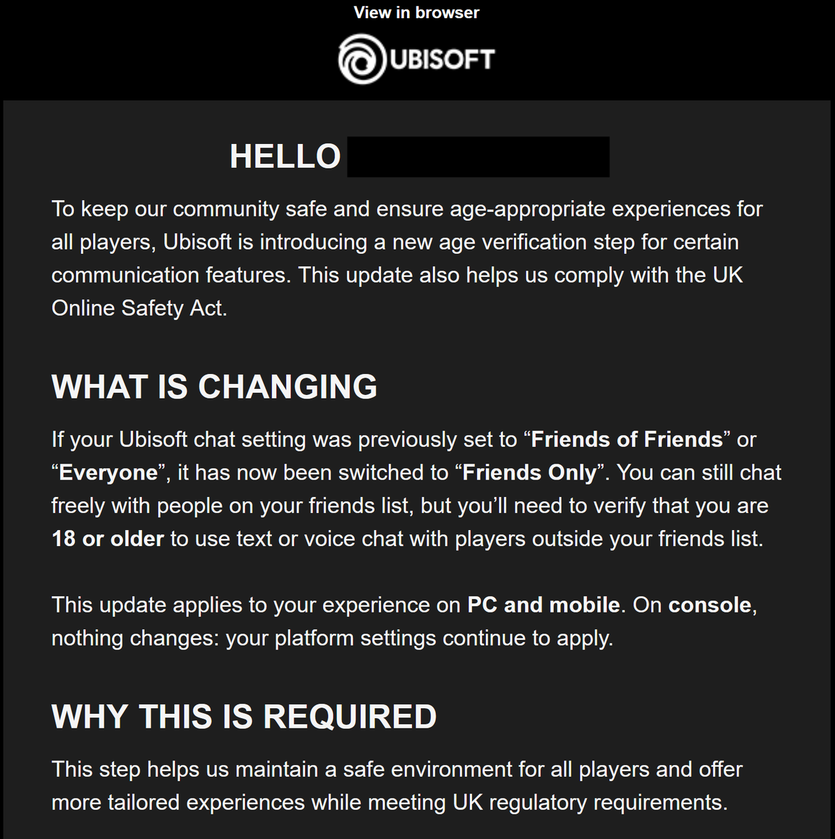 I mean, it's only <a href="/Ubisoft/">Ubisoft</a> and it isn't even their fault for once, but this is the continuing misery being inflicted on internet users in the UK by the authoritarian scum in <a href="/UKLabour/">The Labour Party</a> and their pet attack dog, <a href="/Ofcom/">Ofcom</a> 

Papers please.

Reminder that nobody voted for this.