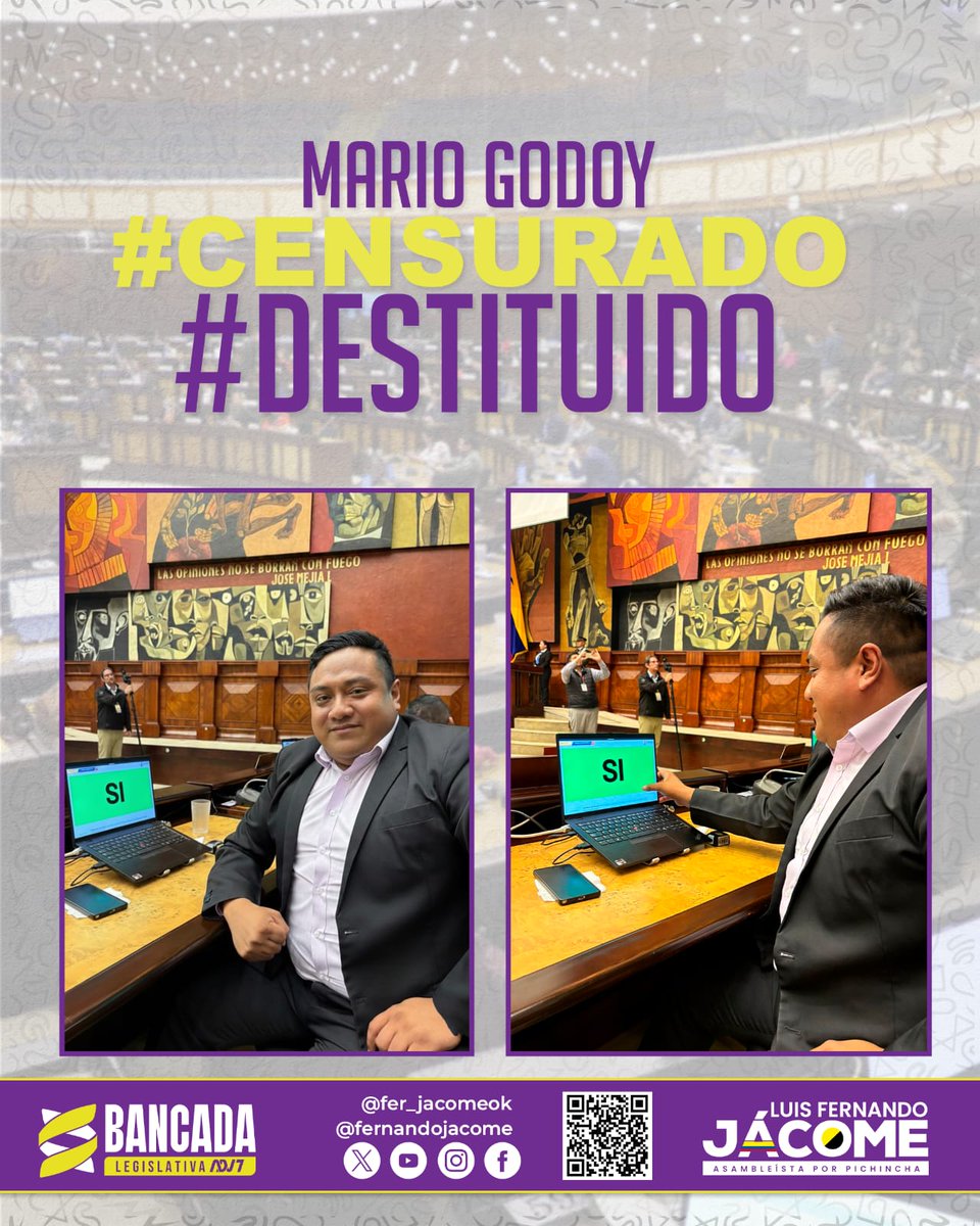 La bancada ADN marcó la diferencia! 🥳🎉
Fuimos rigurosos en el juicio a Mario Godoy y votamos por la censura y destitución para defender una justicia verdaderamente independiente. ⚖️🏛️

Sin circo ni relatos, estamos comprometidos con el país. 🤝🇪🇨
<a href="/BancadaADN/">Bancada ADN</a>  <a href="/Adnecuadorok/">AdnEcuadorOk</a>
