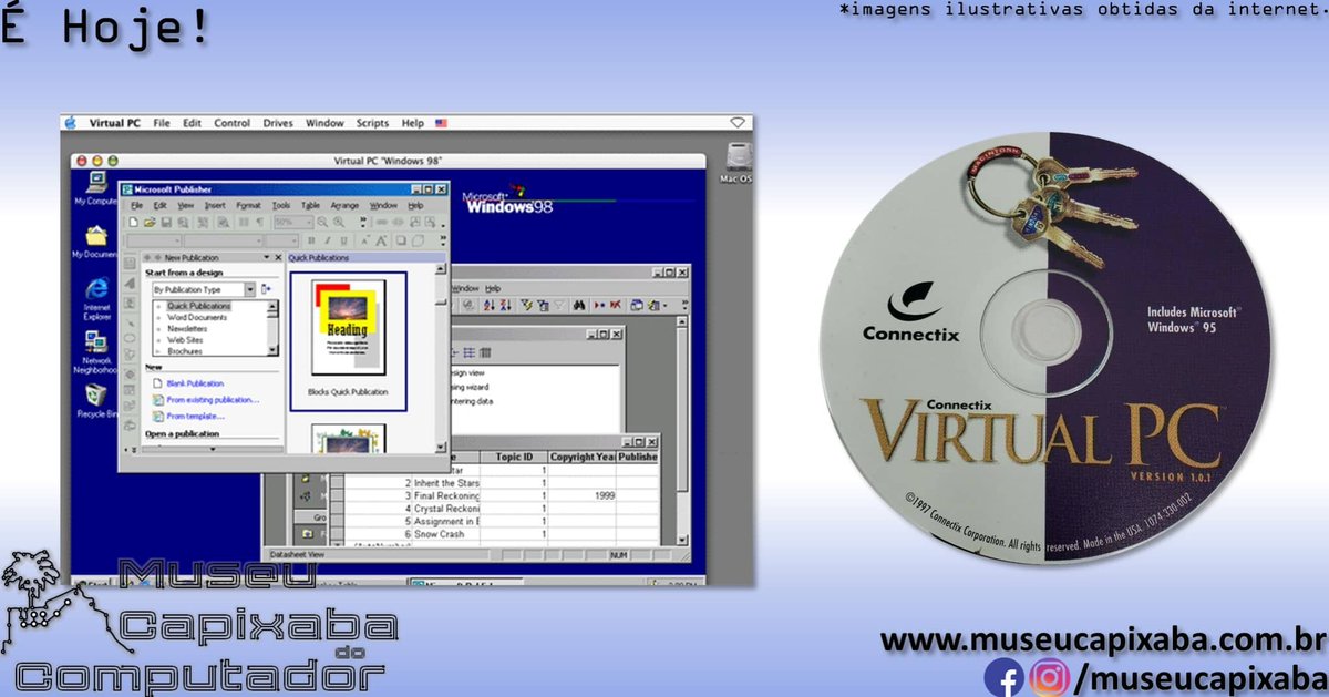 museucapixaba's tweet photo. É hoje! A Microsoft adquiria o Connectix Virtual PC em 2003.

+em https://t.co/dkHYYpR0gK

#MuseuCapixaba #mcc #éhoje #museu #Retro #Geek #OnThisDay #Connectix #VirtualPC #VirtualServer #Apple #Macintosh #iMac #PowerPC #OS2 #Linux #Windows95 #Windows98 #WindowsNT #HyperV #VMware https://t.co/f3EYLh7dwc