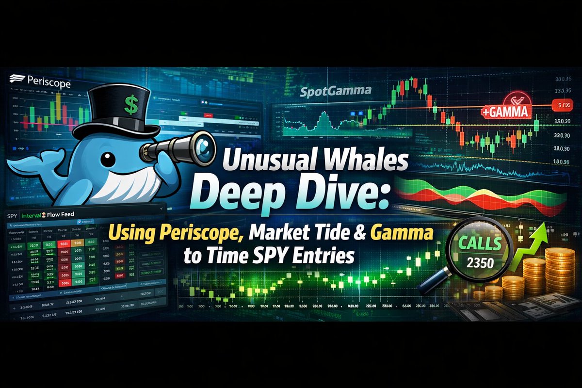 AnthonySandford's tweet photo. Today was a 2-part live session using multiple @unusual_whales  dashboards in real time🐳

Stream 1:
Identified a potential SPY entry using Periscope net gamma exposure, spot gamma, SPY net premiums, interval flow feed, and Market Tide.

Stream 1 replay here:
https://t.co/mXwxBpx1eI

Stream 2:
Came back and reviewed the structure in real time. Read flow again. Watched Periscope. Reassessed positioning. Looked for continuation or new entries.

Stream 2 replay here:
https://t.co/Y5bejBQTEp

Alongside Periscope and gamma positioning, we also walked through our normal process of reading option flow and Market Tide.

We looked at whether flow was hitting the ask or the bid, if size was building with continuation, and whether contracts were opening or closing. We watched how net premiums were shifting as price moved and used Market Tide to understand whether the broader structure was supportive or fading.

It’s the same framework we use every day — combine gamma context, live flow, net premium pressure, and Market Tide structure to stay objective and avoid guessing.

If you'd like to try @unusual_whales you can save 10% off your monthly or yearly subscription below:
https://t.co/xNtvfox5Lf