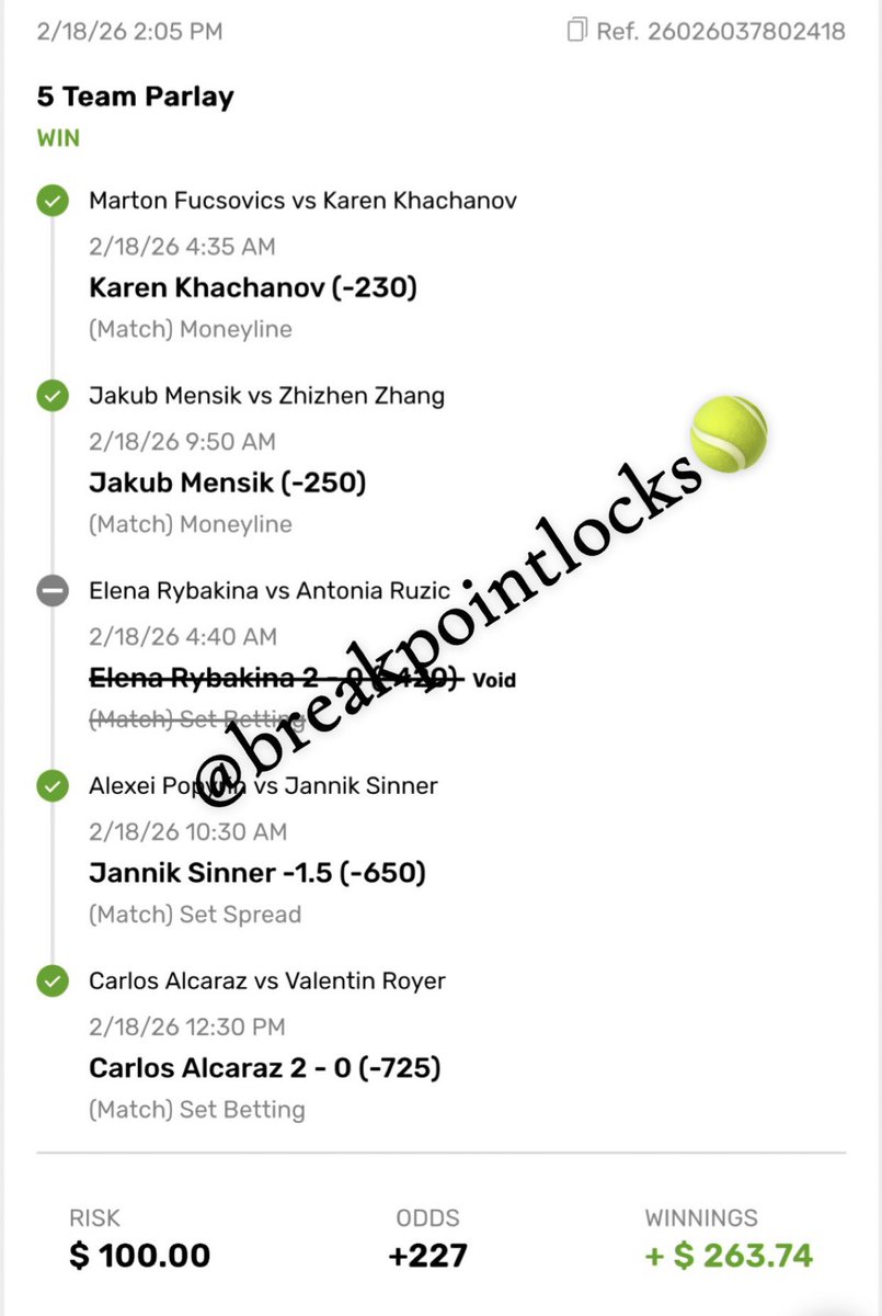 DAY 1 OF PREMIUM WAS CRAZY✅✅✅✅✅

FULL SWEEP🧹🧹🧹🧹

GET IN NOW ⬇️

whop.com/breakpointlocks

#Gambling𝕏 #BettingCommunity #OnyxOdds #Tenniscommunity