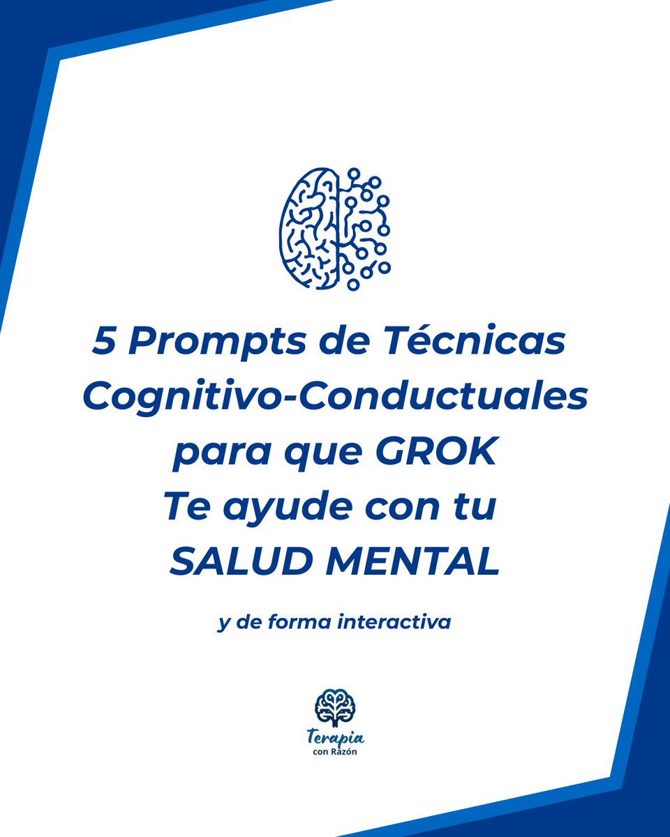 terapiaconrazon's tweet photo. Usa la tecnología para cuidar tu Salud Mental 🧠🤖

Sigue el hilo con estas 5 técnicas clásicas de la psicología cognitivo conductual, con prompts para Grok.
🧵⤵️ https://t.co/MY9ALdnEF0