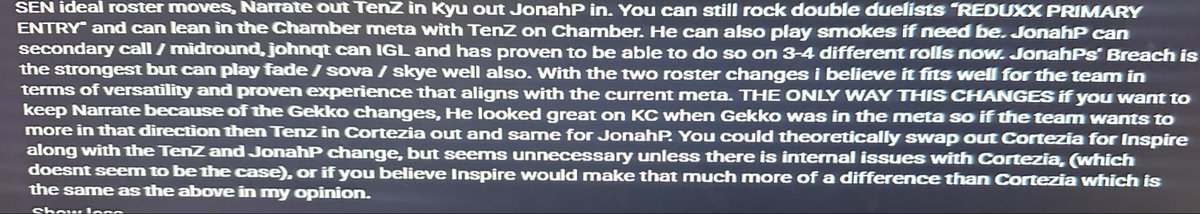 RG_shots's tweet photo. Couldn’t post all this text in one message without doing some magic so here is a picture. This is in regards to @Sentinels roster changes.@robmooreEsports https://t.co/p5ESVFCDDL
