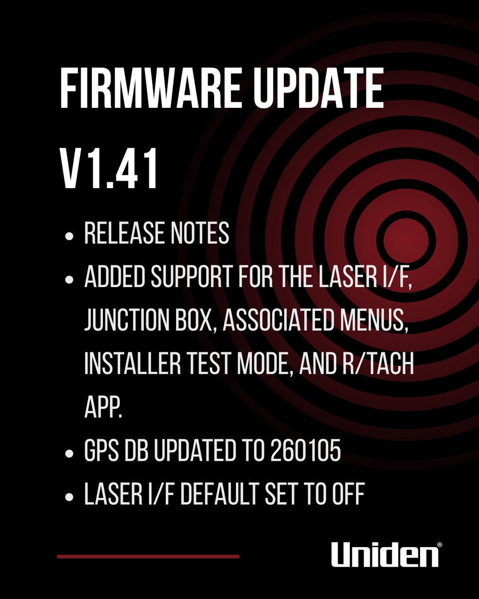 R8 Firmware v1.41 now available.
• Laser I/F + Junction Box support 
• Installer Test Mode + R/Tach App integration 
• GPS DB updated to 260105 
• Laser I/F default set to OFF