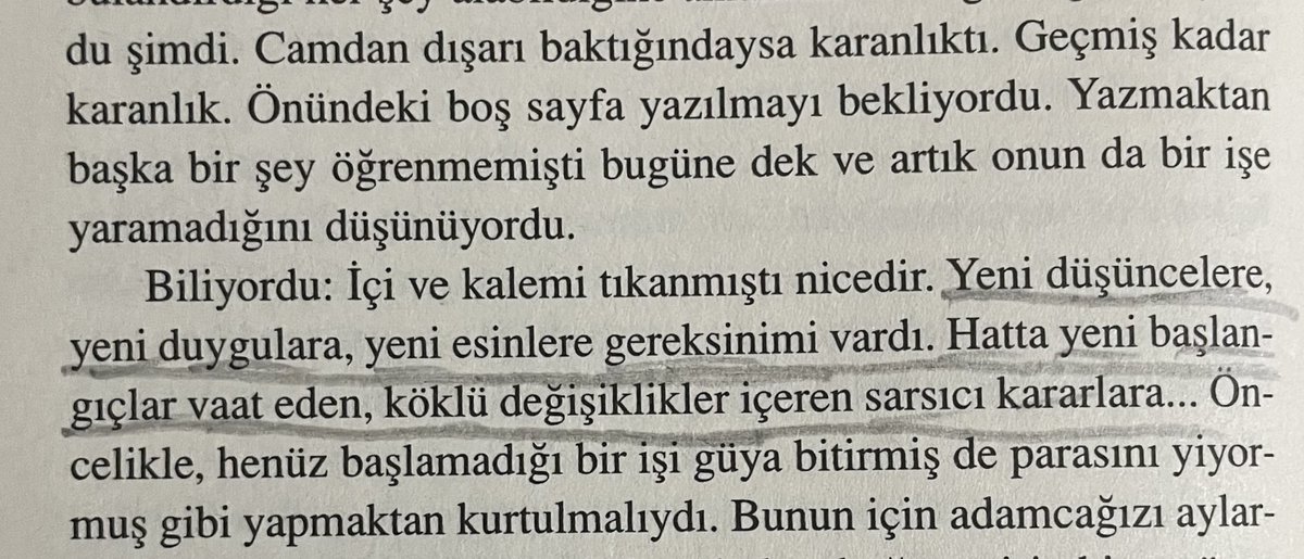 “Yeni düşüncelere, yeni duygulara, yeni esinlere gereksinimi vardı. Hatta yeni başlangıçlar vaat eden,köklü değişiklikler içeren sarsıcı kararlara…”