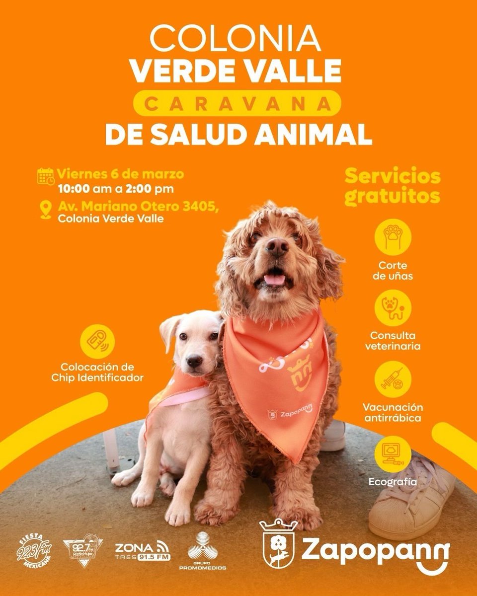 MilleniumBellaM's tweet photo. 📷📷 El Ayuntamiento de Zapopan y Grupo Promomedios Radio te invita a consentir a tus mejores amigos con servicios veterinarios  con la Caravana de Salud Animal.
¡No faltes y dale a tus mascotas el cuidado que merecen! 📷📷 https://t.co/T4FxOh1G00